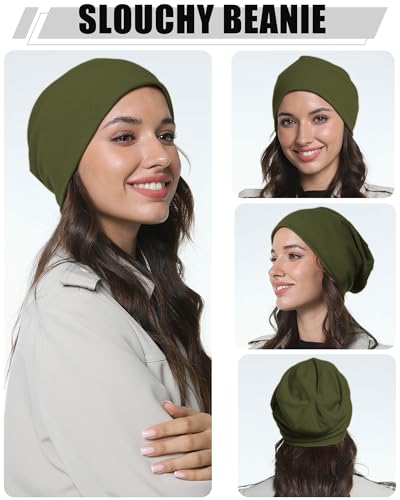 vidsel Slouchy Beanie Hats for Women & Men Cotton Knit Cuffed Skull Cap - color: 1-army Green