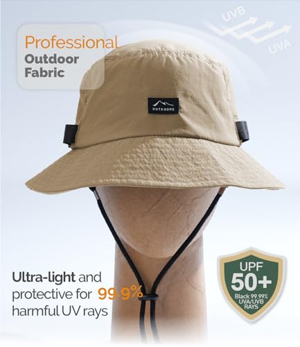Hat Hut Mens Bucket Sun Hats, UPF 50+, Breathable Cooling Hat, Lightweight Bonnie for Outdoor Hiking Fishing - color: Khaki