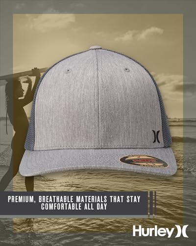 Hurley Mens Mini Icon Mesh Panel Fitted Trucker Baseball Cap - color: Grey Heather, size: Small-Medium