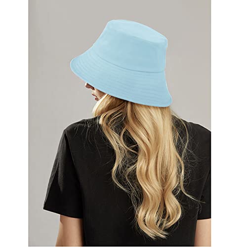 Unisex Bucket Hat Beach Sun Hat Aesthetic Fishing Hat for Men Women Teens, Reversible Double-Side-Wear - color: Light Blue