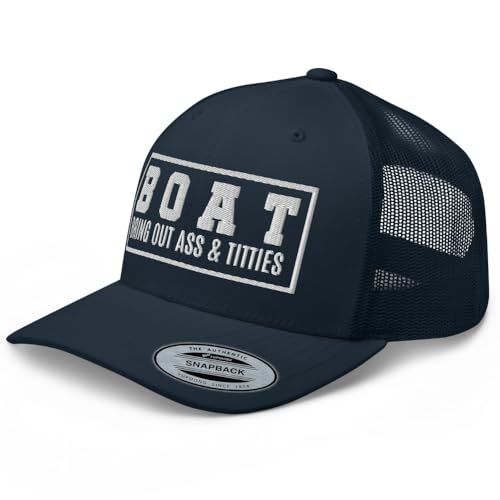 NG Boat Bring Out Ass and Titties Curved Bill Trucker Hat Mid Crown Adjustable Funny Adult Humor Cap - color: Navy