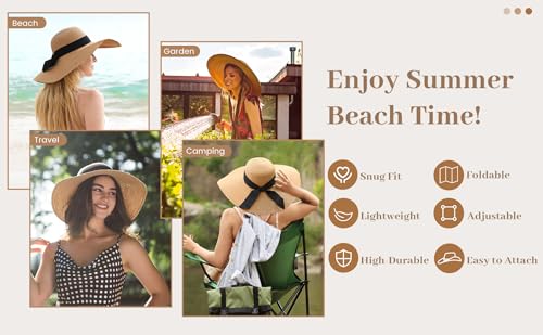 Beach Sun Straw Hats for Women, UPF 50+ UV Sun Protection Summer Straw Hat - color: B - Bege