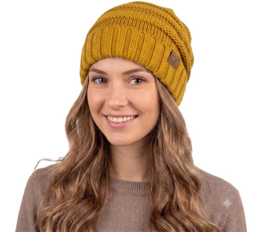 NYFASHION101 Slouch Wrinkled Beanie Cap Slouchy Skull Hat - color: Mustard