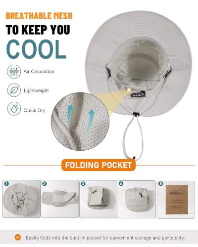 Womens Ponytail Sun Hat UPF50+ Waterproof Bucket Hat Packable Beach Hat - color: Griege