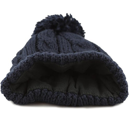 Women and Men Beanie Daily Winter Oversized Thick Stretchy Knitted Pom Pom Beanie Fleece Lined Beanie Hat - color: 1. Curly Navy