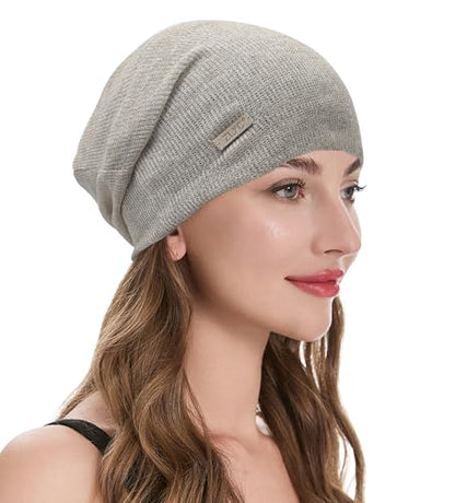 ZLYC Women Slouchy Beanie Hat Summer Knit Chemo Headwear - color: Solid Gray
