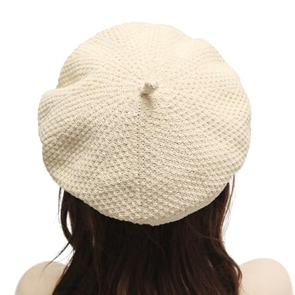 ZLYC Women French Beret Hat Winter Knitted Stretchable Beret Artist Cap - color: Knit Beige