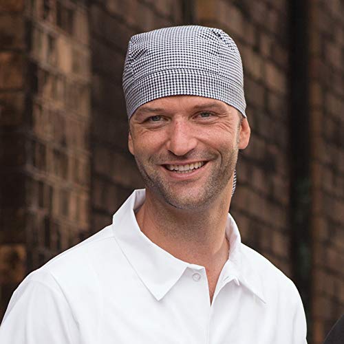 Uncommon Threads Elastic Back Skull Cap Chef Hat with Ties - color: Houndstooth