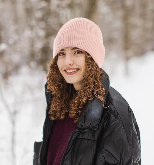 Beanie for Men Women Cuffed Thick Knitted Skull Cap Unisex Winter Hat - color: Pink