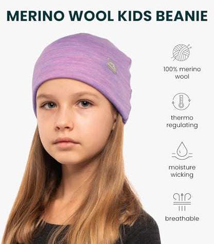 100% Merino Wool Beanie Kids - Unisex Wool Cap 17.5um for Kids -Toddler Hat - color: Heather Lilac