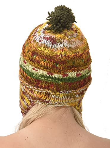 Hand Knitted 100% Merino Wool Ear Flap Snowboard Ski Chullo Peruvian Style Nepal Himalayan Sherpa Earflap Fleece Lined Winter Beanie Hat