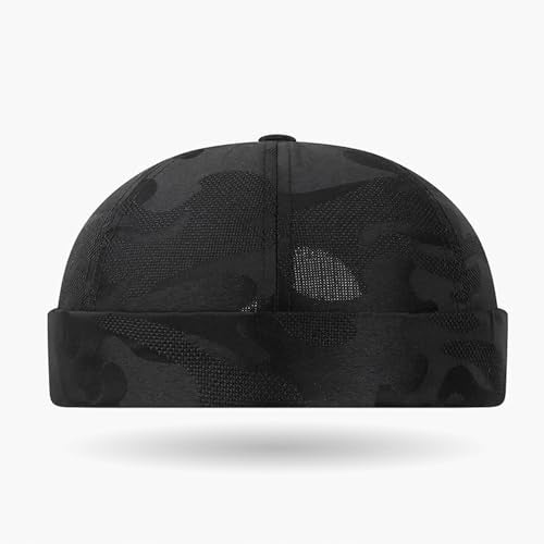 Camo Brimless Hat for Men Women Breathable Rolled Cuff Docker Cap Harbour Beanie Hats Landlord Hat Sailor Cap K517 - color: Dark Blue