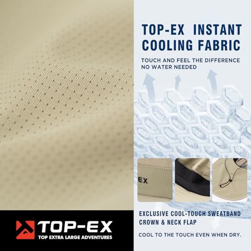 TOP-EX UPF 50+ Cooling Wide Brim Sun Hat for Men with Neck Flap, Packable - color: Light Khaki, size: Medium