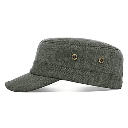 BOTVELA Men Women Cotton Cadet Army Cap Military Flat Hat - color: Army Green