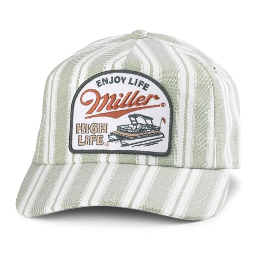 AMERICAN NEEDLE Miller High Life Beer Patch Unisex Adjustable Snapback Baseball Hat - color: Beach House (White/Green)