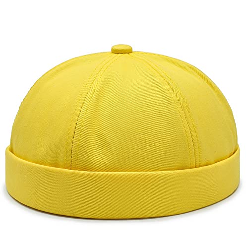 Gogobear Mens Brimless Docker Beanie Adjustable Rolled Cuff Sailor Cap - color: Lemon Yellow