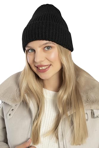 Seamless Beanie Cap, Acrylic Unisex Winter Beanie - color: Black