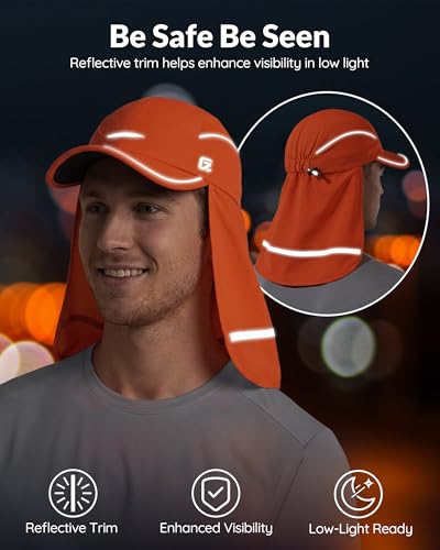 GADIEMKENSD 360° Reflective Work Hat with Neck Shade, UPF50+ Sun Protection, Breathable Mesh, Sweat Wicking - color: Neon Orange