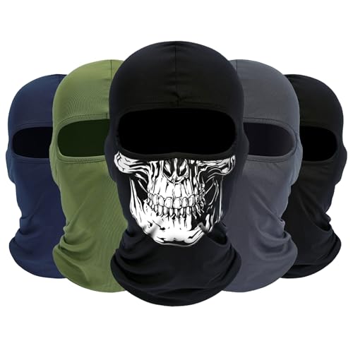 ROXUN Balaclava Ski Mask, 5 Pack Neck Gaiter Motorcycle Summer Cooling - color: Black+skull+navy Blue+army Green+dark Gray