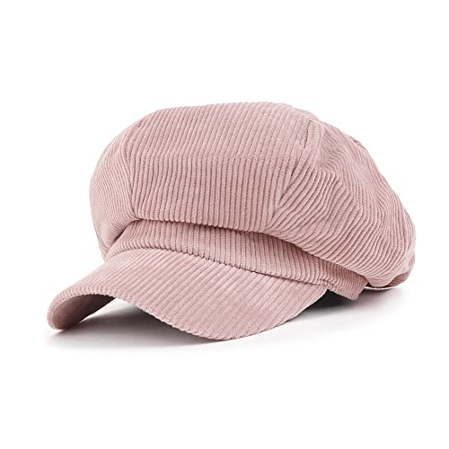 ililily Washed Cotton Newsboy Cabbie Cap Corduroy Duck Bill Flat Hunting Hat - color: Pink - New