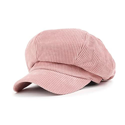 ililily Washed Cotton Newsboy Cabbie Cap Corduroy Duck Bill Flat Hunting Hat - color: Pink - New