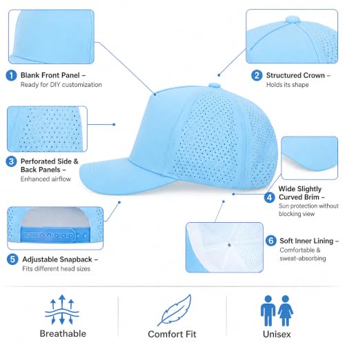 5 Panel Baseball Cap Quick Dry Mesh Snapback Hat for Women Men - color: Lightblue