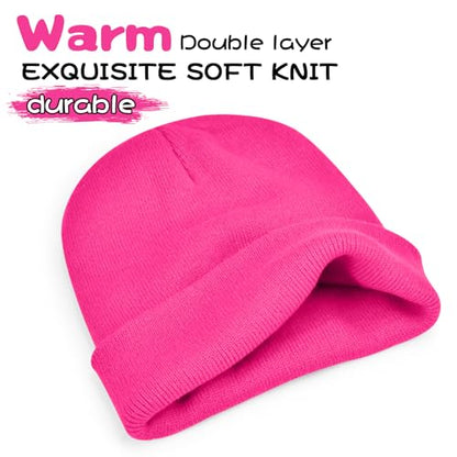 ZOORON Beanie for Men Women Warm Winter Hat Unisex Soft Knit Cuffed Beanie - color: Rose