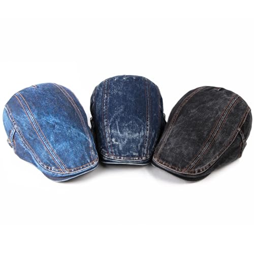 meioro Women Denim Newsboy Hat Cotton Flat Cap Ivy Gatsby Driving Hunting Gatsby Cabbie Denim Hats for Men - color: Black-b