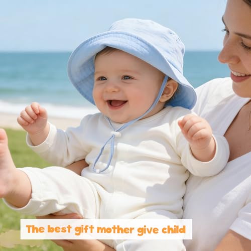 Baby Sun Hat Infant Toddler Summer Cotton Yarn Beach Bucket Hat for Boy Girl - color: Light Blue, size: 6-24 Months