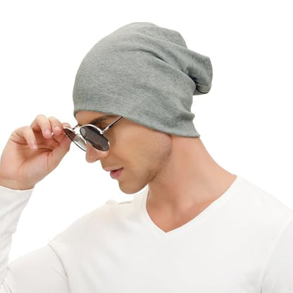 Unisex Slouchy Beanie Cotton Lightweight Beanie Hat Skull Cap Night Sleep Hat Hip-Hop Hat - color: White