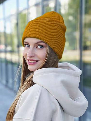 HIWIND Beanie for Men Women Knit Cuffed Winter Beanies Skull Cap Hat - color: Brown