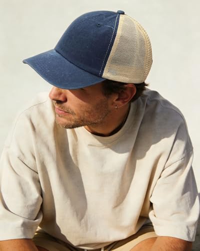 CLAPE Vintage Mesh Baseball Cap Low Profile Trucker Hat for Men Breathable Cotton Summer Cool Hat Outdoor Ball Cap - color: Zm02-navy