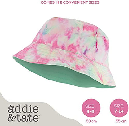Kids Bucket Hat for Girls & Boys, Packable Fun & Cool Reversible Beach Sun Teen Toddler Bucket Hat with Sunglasses - color: Mint/Tie Dye, size: 3-7 Years