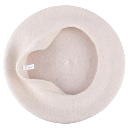 ZAKIRA Wool French Beret for Men & Women, Plain - color: Off-white
