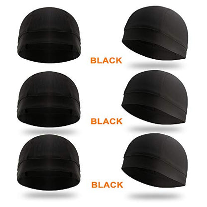 3 Pack Cooling Skull Cap Helmet Liner Sweat Wicking Breathable Hat for Men - color: 3black