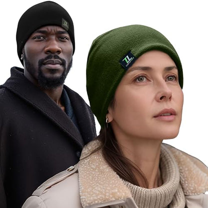 Temple Tape Tactical Fleece Watch Cap Beanie – Skull Cap Fleece Hat - Mens & Women - color: [2-pack] 1-black & 1-od Green, size: X-Large