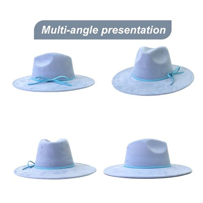 Fedora Hats for Women Man with Big Wide Brim Classic Suede Panama Hat Western Outdoor hat - color: Sky-blue