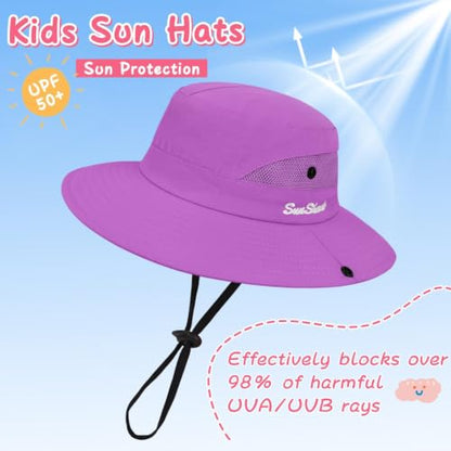 ZOORON Kids Girls Ponytail Sun Hat UPF 50+ Breathable Mesh Water-Resistant - color: Solid Purple