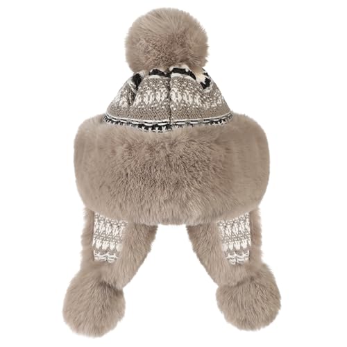 Warmer Faux Fur Trapper Hat for Women, Furry Warm Mongolian Russian Skiing Winter Cold Windproof Earflap Outdoor Cap - color: Khaki 01