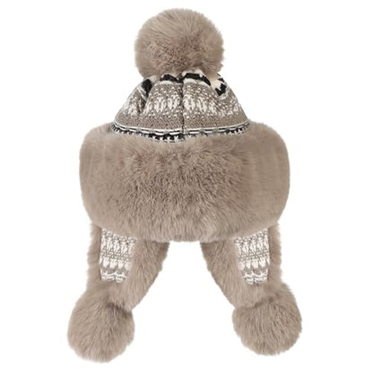 Warmer Faux Fur Trapper Hat for Women, Furry Warm Mongolian Russian Skiing Winter Cold Windproof Earflap Outdoor Cap - color: Khaki 01