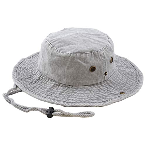 The Hat Depot Cotton Stone-Washed Safari Wide Brim Foldable Double-Sided Sun Boonie Bucket Hat - color: 3. Pigment - Grey, size: Large-X-Large