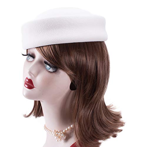 Lawliet Womens 100% Wool Felt Fascinator Hostess Pillbox Millinery Hat Base B028 - color: White