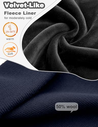 Fleece Lined Wool Beanie Hat Men Women, Warm Cuffed Winter Cap - color: Navy Blue