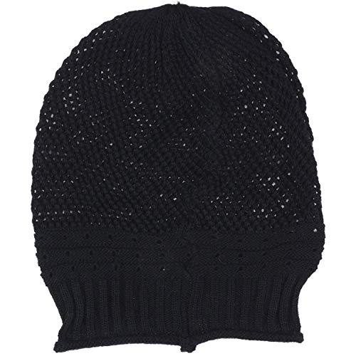 BYOS Women's Airy Cool Lightweight Cutout Long Slouchy Crochet Knit Beanie Hat - color: Net-black