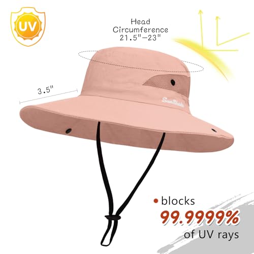 ZOORON Women's Ponytail Safari Sun Hat,Wide Brim UV Protection Bucket Hat - color: 1-purepink