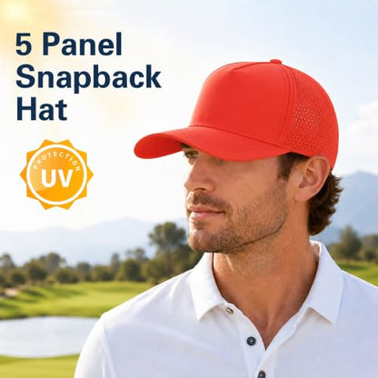 5 Panel Baseball Cap Quick Dry Mesh Snapback Hat for Women Men - color: Orange