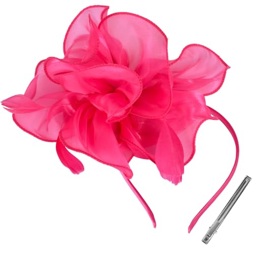2025 Derby Hair Clip for Women Fascinators Hats for Women Outfits Tea Party Wedding Fascinator Headband - color: Hot Pink
