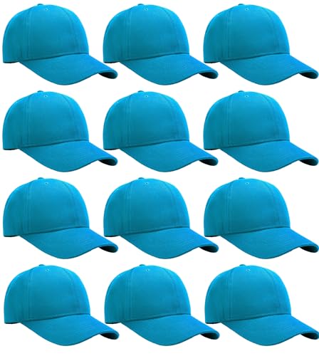 Falari Wholesale Bulk Lot 12-Pack Baseball Cap Adjustable Size Plain Blank Solid Color - color: Turquoise