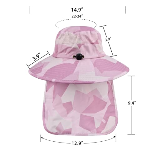 ZOORON Sun Hats for Men Women with Neck Flap Fishing UPF 50+ UV Protection - color: Camo Pink