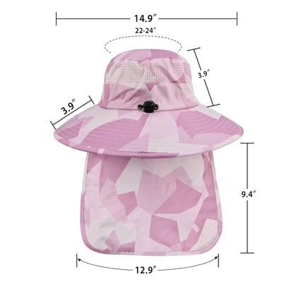 ZOORON Sun Hats for Men Women with Neck Flap Fishing UPF 50+ UV Protection - color: Camo Pink